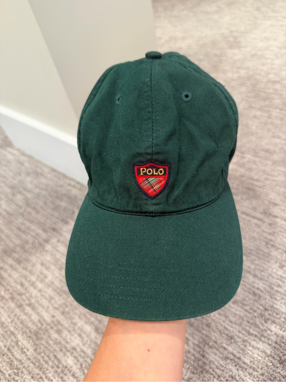 Vintage 90s Polo Golf Ralph Lauren Hat Forest Green Plaid Crest Shield Dad Cap